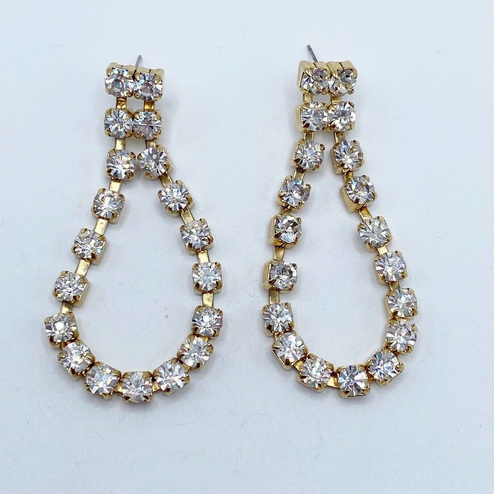 Gold Tone Rhinestone Articulated Dangle Drop Earrings Glamour Bling Luxe 2.5" - Picture 4 of 7